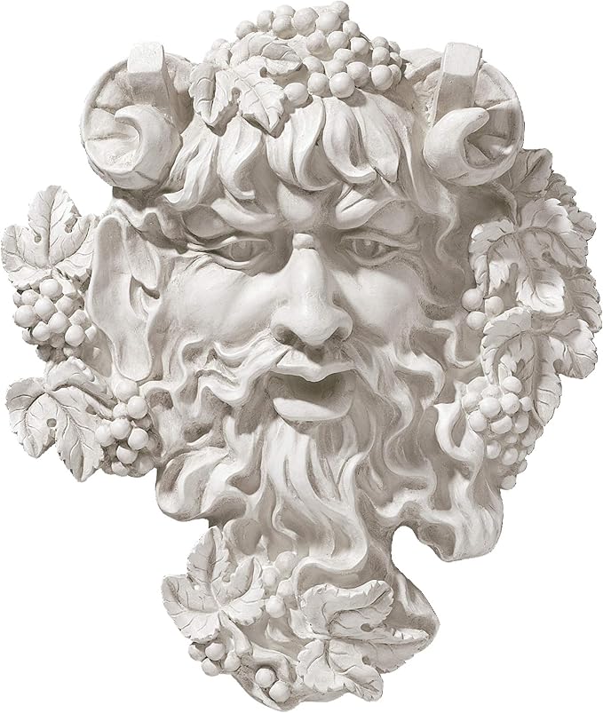 Design Toscano Bacchus, Grape Harvest Wine Greek Greenman Face Wall Sculpture, Medium, 12 inches tall, Cast Stone Resin, Antique Stone Finish