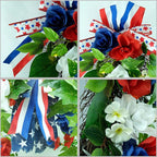 YULETIME 24" Pre-lit Decorative Teardrop Swag, Battery Operated Patriotic Theme Swag with Fairy Lights, Red, White & Blue Roses, Lilac Flowers, Green Leaves (Red White & Blue)