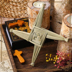 Bucherry St. Brigid's Wall Cross Decor Irish Gift Cross with History Card for Irish Blessing Gift for Celtic Imbolc Decor(Classic Style,8 in,Green)