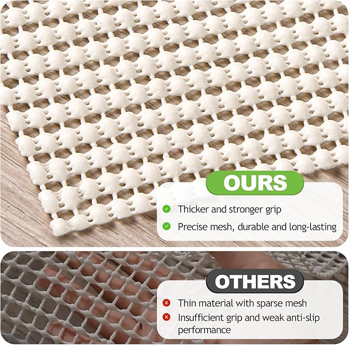 Songrey Non-Slip Rug Pad 9x12 FT, Extra Thick Carpet Pads for Hard Surfaces, Prevents Sliding and Secures Rugs, Provides Floor Protection with Comfort Cushioning