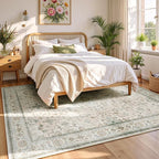 Lessymo Washable Rugs for Living Room, 9x12 Large Area Rug for Bedroom Dining Home Office, Soft Non-Slip Vintage Stain Resistance Oushak Carpet, Boho Neutral Farmhouse Decor, Beige Brown