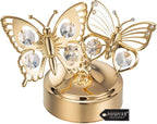 Matashi Crystal Studded 24K Gold Plated Double Butterfly Music Box Figurine – Plays "Memory" – Elegant Tabletop Showpiece for Living Room Decor – Keepsake Gift for Women, Mom, Wife, Birthday