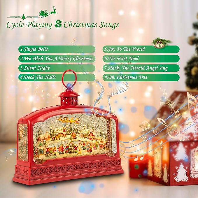 Large Christmas Snow Globes, 10.83" Electric Red Light up Snow Globe Christmas Village, 8 Festive Songs 6H Timer & Dual Power, Musical Snowglobes Christmas Decorations Indoor Ornament Snowglobe