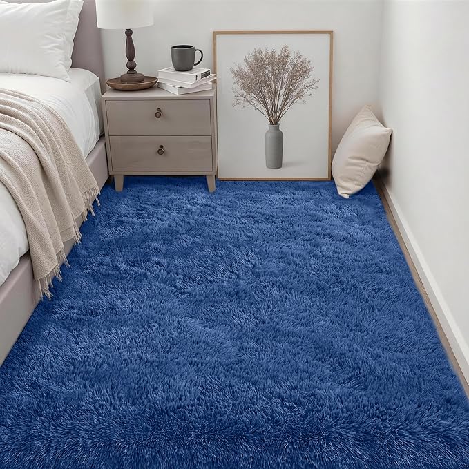 6x9 Area Rugs for Living Room Bedroom: Ultra Soft Fluffy Shag Rug Upgrade Non-Slip Non-Shedding Large Fuzzy Plush Carpet Indoor Floor Carpets for Kids Room Playroom Nursery Dorms Home Decor Blue
