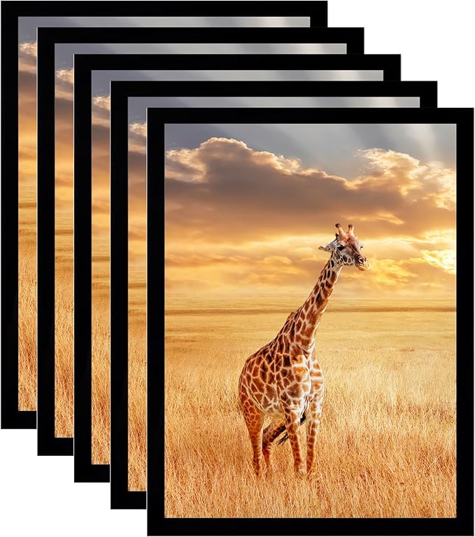 9.5 x13 Picture Frame Set of 5, Black Wooden Frame 9.5x13 Wall Gallery Poster Photo frame with Shatter Resistant Plexiglass,Horizontal and Vertical Formats for Wall Hanging best gift