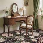 GarveeHome Plum Pink Floral Christmas Washable 5x7 Rug for Living Room, Black Purple Vintage Boho Cottage Throw Rugs Low Pile Carpet for Bedroom Dining Nursery Rug