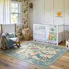 Lahome Botanical Birds 5x7 Washable Blue Living Room Rugs, Soft Non Slip Dining Room Rugs for Under Table, Boho Vintage Indoor Floor Carpet for Bedroom Home Office (5x7ft,Blue)