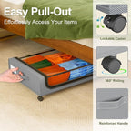 GoMaihe Under Bed Storage with Wheels: 70L Underbed Storage Containers with Lids - Rolling Bins for Shoes Clothes in Dorm Bedroom - Metal Drawers Easy Pull-out Grey 2-Pack