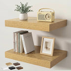 Floating Shelves for Wall 16 in x 9.3 in Deep, Wall Mounted Rustic Wood Shelf with Invisible Brackets for Storage & Display, Living Room Bedroom Bathroom, Oak, 2 Pack