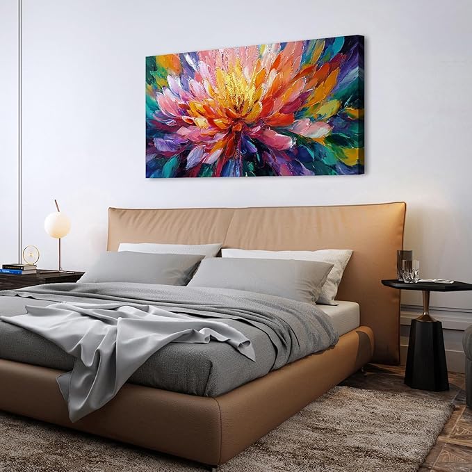 Abstract Lotus Wall Art Zen Wall Decor Large Colorful Lotus Flower Pictures for Bedroom Yoga Spa Room Abstract Blossom Floral Canvas Prints Meditation Artwork Living Room Home Decoration 29.53x57.87"
