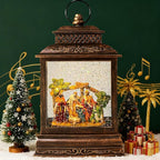 Christmas Snow Globe Lantern Water Nativity Scene & Manger Scene with Music & Timer, USB Lined/Battery Operated Lighted Lantern for Christmas Festival Decoration Gifts
