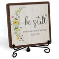 Inspirational Christian Desk Decor, Be Still And Know That I Am God Rutsic Sign, Desk Decorations For Office Home Living Room Bathroom, Eucalyptus Shelf Decor, Wooden Plaque With Stand (04)
