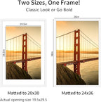 24x36 Picture Frame White Set of 3, Display Pictures 20x30 with Mat or 24 x 36 Without Mat, Poster Frames 24x36 for Wall Hanging Horizontal and Vertical