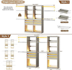 Closet System Set of 2, 5.7-10.4FT Closet Organizer System with 6 Wood Drawers & LED Glasstop, Wood Walk-in Closet with 10 Hanging Rods & 2 Trouser Rack, Built-in Garment Rack with Shelves, White Oak