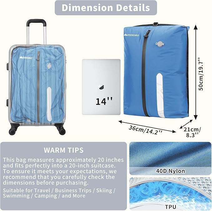 Vacuum Bag for Travel, Professional IPX8 Waterproof Reusable Vacuum Compression Bags for Travel Suitcases, Durable Space Saver Bag(2 Large,No Pump)
