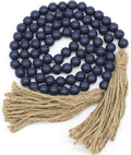 Farmhouse Decor Beads 59in Wooden Bead Garland with Tassels Rustic Coastal Room Accent Halloween Decorations for Home Wall Hanging Kitchen Island Table Mantle Shelf Country Decor, Navy Blue