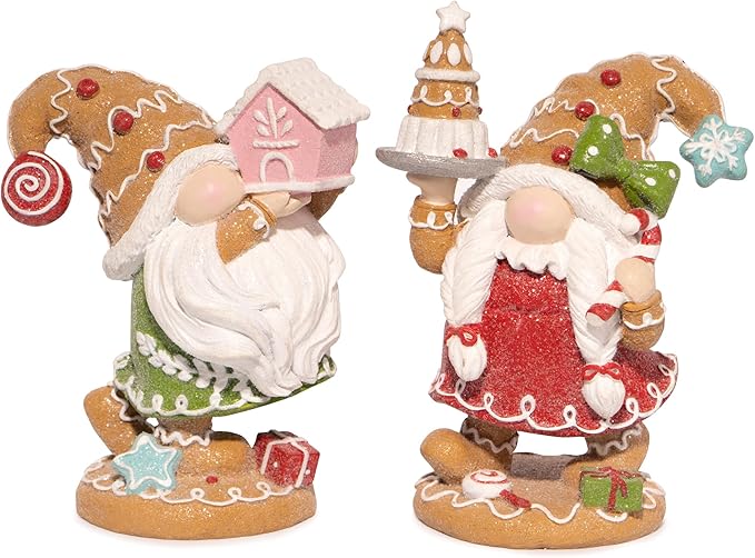 Hodao 2PCS Christmas Gingerbread Man Gnome Decorations - Handmade Swedish Tomte Figurines for Home Decor New Year Gifts (2pcs Brown)