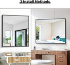 BONEWEI Bathroom Mirror,30x36 inch Wall Mirror for Bathroom Wall Mounted Black Rectangle Square Corner Mirrors, Black Bathroom Mirror for Living Room, Farmhouse, Bedroom Entryway, Horizontal/Vertical