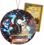 Dragon Gifts for Women Man, Dragon Book, Fantasy Ornament, Gothic Style Decor, Mystical Art Hanging Keepsake, Cosmic Inspired Design, Reading Lover Display, Unique Home Accent, Enchanting Collector