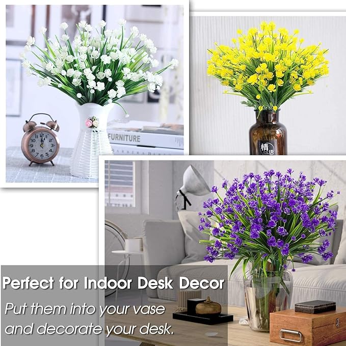 TURNMEON 20 Bundles Artificial Flowers for Outdoors Fake Plants Spring Decor, UV Resistant Artificial Plants Cemetery Flowers Faux Plastic Greenery Shrub for Home Porch Summer Decor 500 Heads(White)