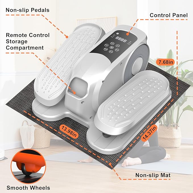 Mini Under Desk Elliptical Low Impact Electric Leg Exerciser As Seen on TV While Sitting for Seniors with Non-Slip Mat Quiet & Portable for Home and Office