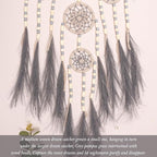 Pretty Jolly Grey Pampas Grass Dream Catchers Wall Decor with Handmade Large Native Americans Witch Dreamcatcher with Wood Beads for Adults Bedroom Wedding Garden Bless Birthday Gift-5 Rings
