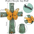 INHAI Handcrafted Christian Wall Cross 9x7,James 1:17 Verse on Wood with Antiqued Metal,Mother's Day Inspirational Home Decor Gift(Yellow)
