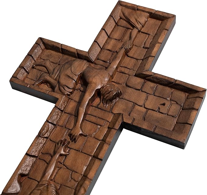 BGCOPPER Crucifix Wall Cross Handmade Wooden Cross with Hook, Christian Wall Art Jesus Wall Cross Gifts for Church Home Room Decor Christmas Cross - 10 Inch