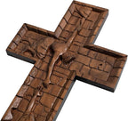 BGCOPPER Crucifix Wall Cross Handmade Wooden Cross with Hook, Christian Wall Art Jesus Wall Cross Gifts for Church Home Room Decor Christmas Cross - 10 Inch