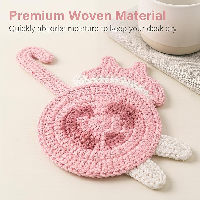 Cat Gifts for Cat Lovers 5PCS Cat Coaster Woven Creative Cute Cat Coaster Insulation Coaster Coffee and Tea Coaster Desktop Gifts