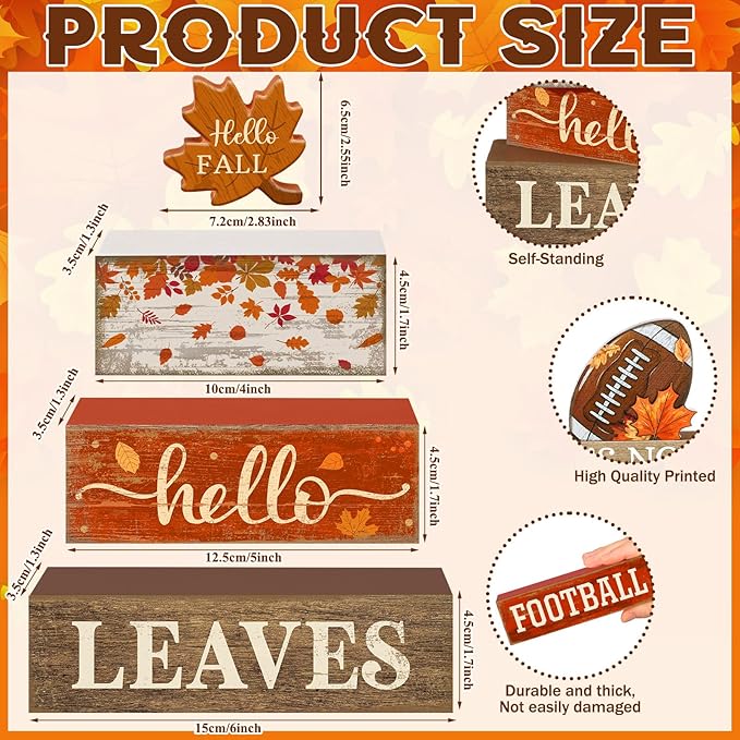Moucuny 4 Pcs Fall Decor Wooden Maple Leaf Decoration Thanksgiving Tiered Tray Decor Rustic Wooden Maple Leaf Block Sign Thanksgiving Table Centerpiece Farmhouse for Autumn Harvest Party Kitchen Home