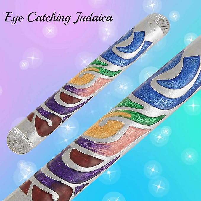 Matashi Hand Painted Multi Color Enamel 6 inch Mezuzah Embellished with Hebrew Shin Home Door Wall Decor Home Décor Jewish Holiday Housewarming Present House Blessing Gift for Holiday Festival