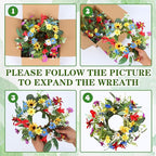 6 PCS Small Spring Floral Kitchen Cabinet Wreath Mini Artificial Sunflowers Daisy Wreath for Front Door with Burlap Ribbon Wide Flower Hanging Farmhouse Wreaths for Porch Wall Window Decor