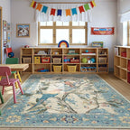 Lahome Botanical Birds Blue Washable Rugs 8x10 for Living Room, Soft Non Slip Dining Room Rugs for Under Table, Large Boho Vintage Indoor Floor Carpet for Bedroom Home Office (8x10ft,Blue)