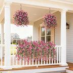 Artificial Flowers for Outdoors, 2 Pcs Fake Hanging Flowers Plants Outdoors Spring Summer Decoration, UV Resistant Faux Flower for Outdoor Planters Porch Patio Yard Home Decor(Gradient Purple Red)