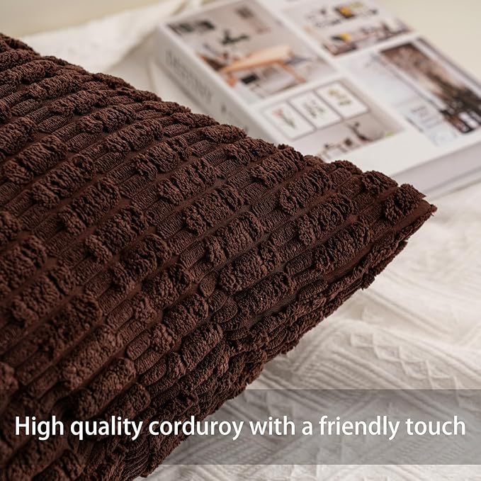 Aegero Pack of 2 Corduroy Decorative Throw Pillow Covers 12x24 Inch Soft Striped Pillow Covers Modern Farmhouse Home Decor for Sofa Living Room Couch Bed（Light Brown）