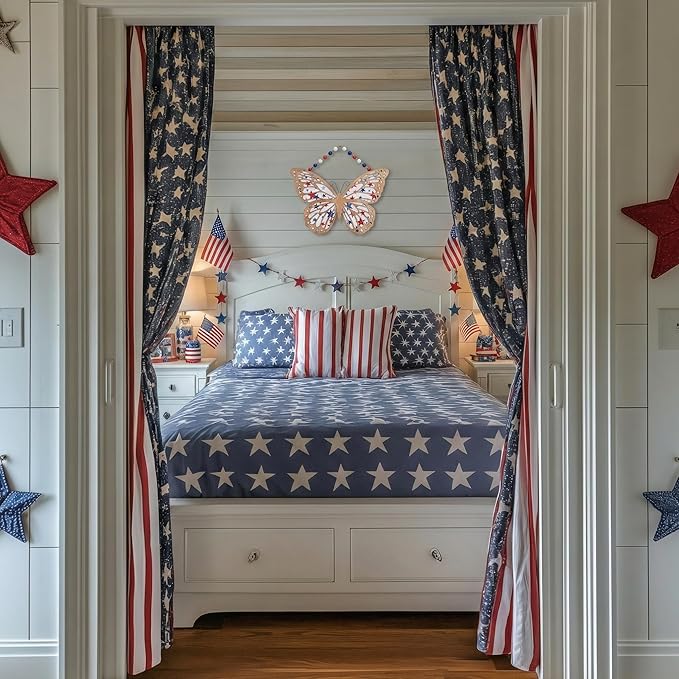 Valery Madelyn 4th of July Wreath, Patriotic Wreath for Front Door, Red White and Blue Butterfly Decor, Wooden Americana Sign for 4th of July Independence Day USA 250th Anniversary, 16 Inch