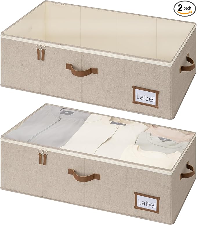 StorageWorks Under Bed Storage Bins, 10'' Underbed Storage Containers with Lid, 77L Clothes Organizer for Bedding, Blankets, Sweaters, Shoes, 2-Pack