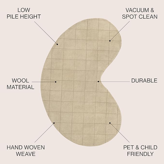 JONATHAN Y Bean Grid Handwoven Wool Beige/Light Brown Shaped Indoor Area Rug, 8x10, Modern, Plaid, Easy-Cleaning for Living Room, Bedroom, Kitchen, Pet Friendly, Non-Shedding (GST104A-8)