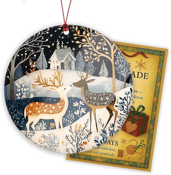 Reindeer Ornaments, Scandinavian Christmas Ornaments, Dated Christmas Ornament 2026, Ornament Keepsake for Women Men and Friends, Reindeer Christmas Decoration Hanging for Family