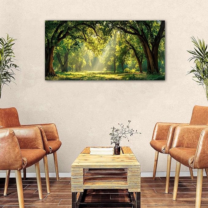 Forest Canvas Wall Art for Living Room Nature Landscape Pictures Wall Decor Sunrise Green Woodland Prints Poster Sunlight Trees Scenery Photography Artwork for Bedroom Office Home Decoration 24x48"
