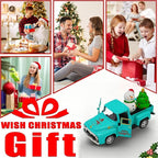 Vintage Blue Christmas Truck Decor – 4.9″Retro Die-Cast Metal Pickup with Snowman and Christmas Tree Figurines for Xmas Town Village Accessories Set Display Home indoor Decoration Gift(Xmas-Blue)