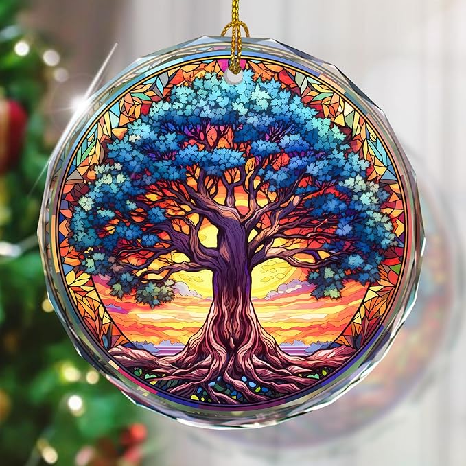 Tree of Life Stained Glass Christmas Ornament, Christmas Tree Decoration, Gift for Holidays