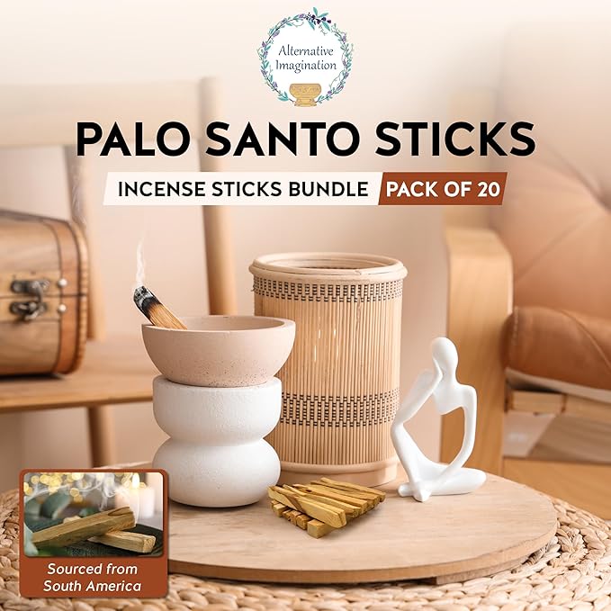 Palo Santo Sticks - Incense Sticks for Spiritual Cleansing, Stress Relief, Meditation Accessories, Home Fragrance - Sustainably Wild Harvested - Pack of 20 - Alternative Imagination