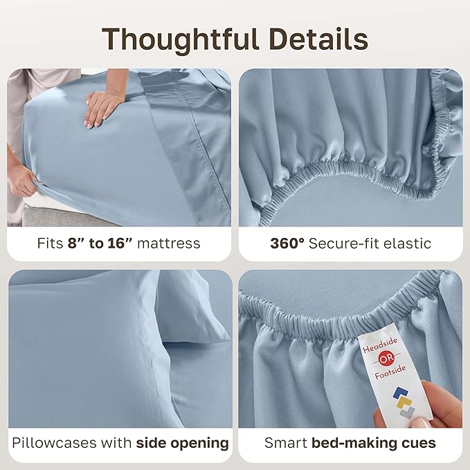 California Design Den California King Sheet Set - 100% Cotton, 600 Thread Count Deep Pocket Cal King Sheet Set, Luxury Hotel-Quality Sheets with Soft Sateen Weave - Blue