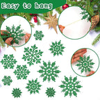 Dark Green Christmas Snowflake Ornaments- 36Pcs Plastic Glitter Hanging Snow Flakes for Christmas Tree Decorations Winter Wonderland Frozen Birthday Party Holiday Home Decor Craft Snowflakes