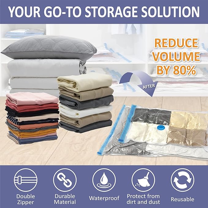 Cozy Essential Vacuum Storage Bags, Compression Space Saver Bags for Clothes, Comforters, Blankets, Pillow, Bedding, Sealer Clothing Storage,25 Combo