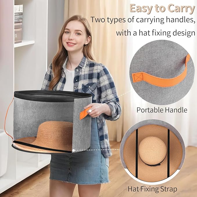 Oversized Clear Hat Storage Box for Women, Cowboy Hat Organizer for Closet, Wide Brims Hat Case with Carrying Handles, Hat Bag (Grey)
