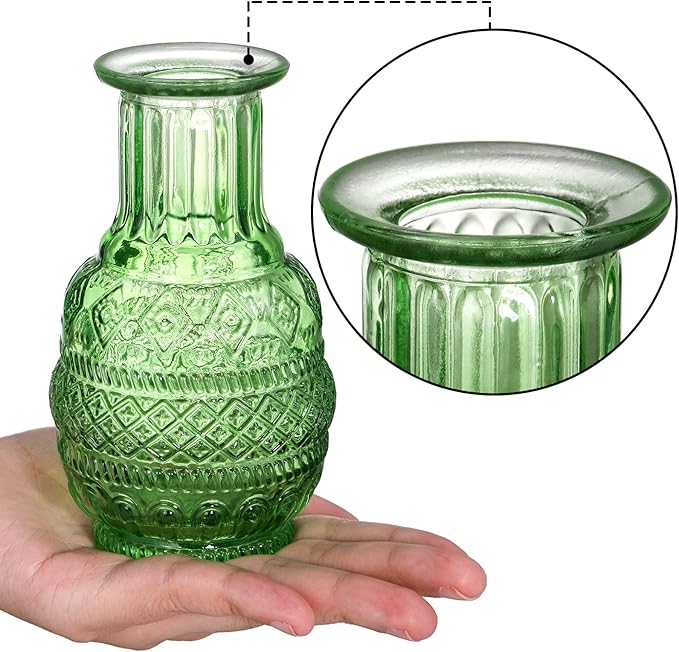 Coloch Set of 10 Colored Bud Vases, Assorted Small Glass Flower Vases Vintage Carved Floral Vase Single Bud Vase in Bulk for Centerpieces, Parties, Wedding Decoration, Office, Home