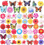 Colingmill 60 Pcs Summer Ornaments for Tree 3.15'' Summer Wooden Flower Butterfly Sunflower Ornaments Spring Wood Hanging Tree Decoration for Birthday Wedding Baby Shower Party Decoration